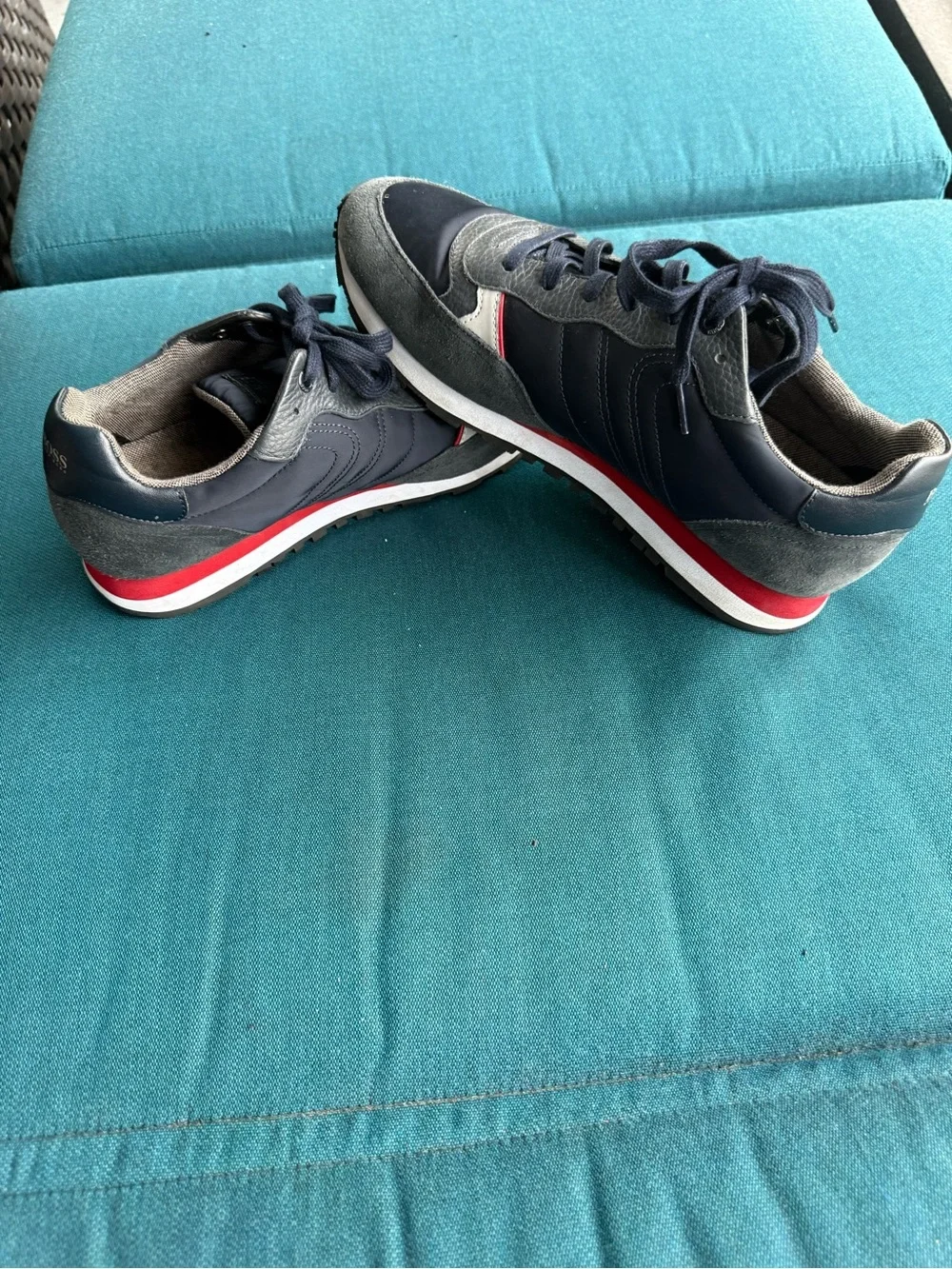 Boss Men's Navy and Gray Low-Top Sneaker with Red Accent